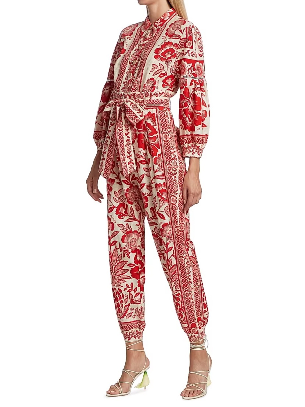 Farm Rio | Floral-Print Linen-Blend Jumpsuit | Size XS
